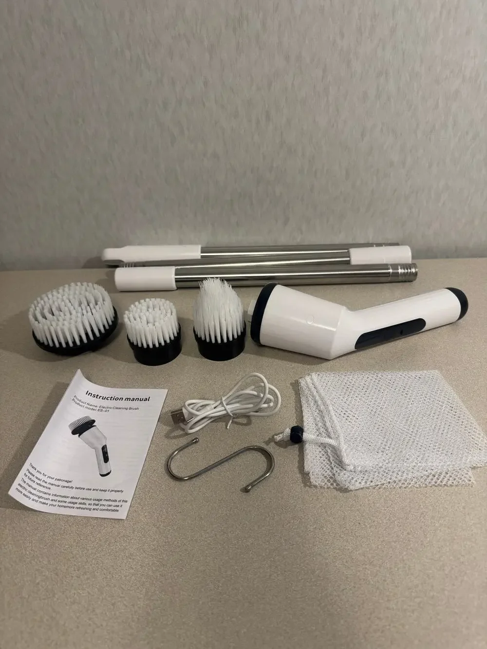 Cordless Electric Spin Scrubber Cleaning Brush White Rechargeable Multi Head Set